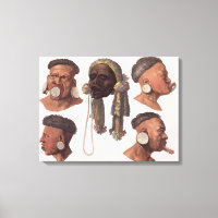 Heads of Botocudos Indians (colour engraving)
