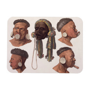 Heads of Botocudos Indians (colour engraving) Magnet