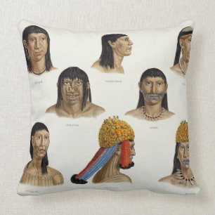 Heads of South American Indians, from 'Travels in Cushion