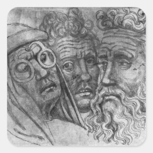 Heads of three men, from the The Vallardi Album Square Sticker