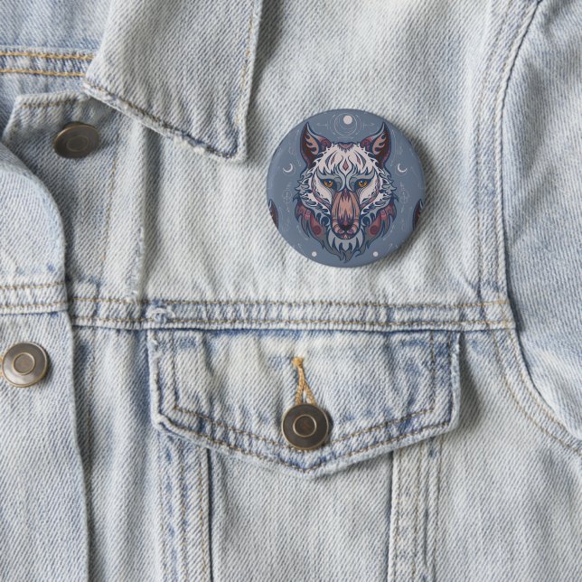 Heads of wolves with boho decoration  6 cm round badge (In Situ)