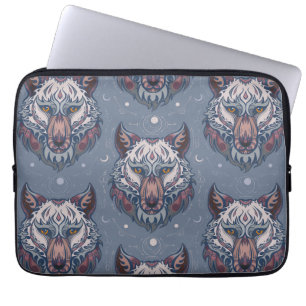Heads of wolves with boho decoration  laptop sleeve