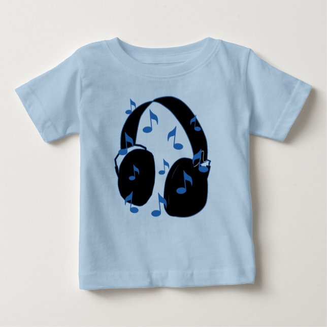 Headset with Musical Notes for Baby in Blue T-Shirt (Front)