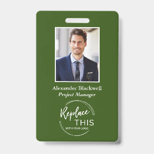 Headshot Custom Corporate Logo Employee Green ID Badge
