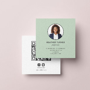 Headshot Photo QR CODE or Logo Professional  GREEN Square Business Card