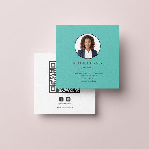 Headshot Photo QR CODE or Logo Professional TEAL Square Business Card