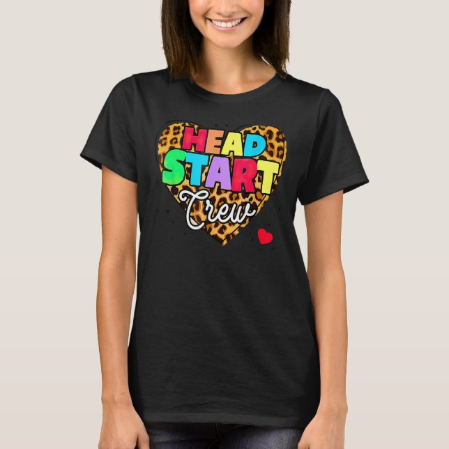 Headstart Crew Heart Leopard Back To School For Te T-Shirt (Front)