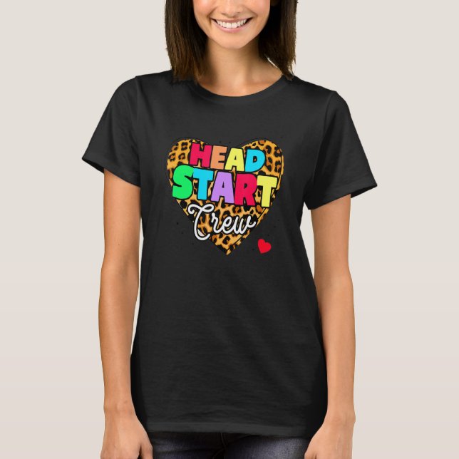 Headstart Crew Heart Leopard Back To School Teache T-Shirt (Front)