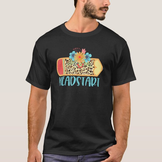 Headstart Pencil Leopard Cheetah Print Teach Love  T-Shirt (Front)