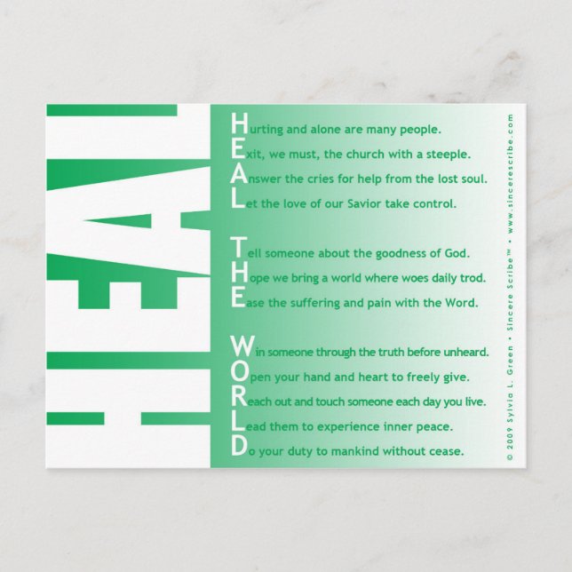Heal the World (Acrostic) Postcard (Front)