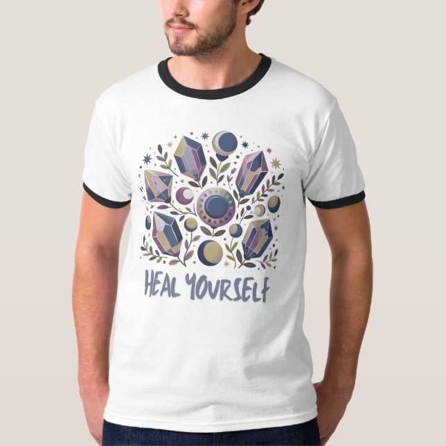 Heal Yourself Ringer Tee - Celestial Crystal Shirt (Front)
