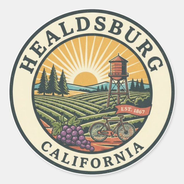Healdsburg California Travel Classic Round Sticker (Front)