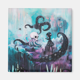 Healer Octopus Skull Magical Witchy Goth AI Art Magnet