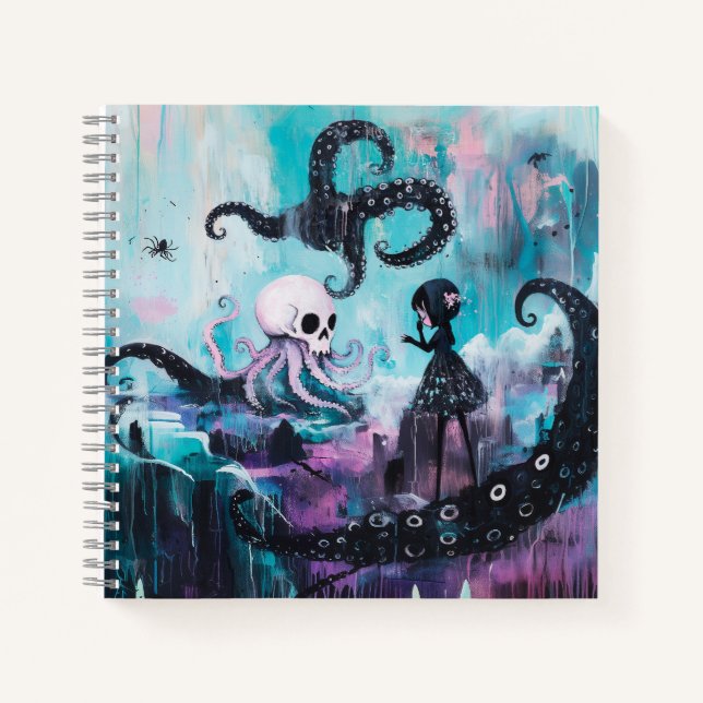 Healer Octopus Skull Magical Witchy Goth AI Art Notebook (Front)