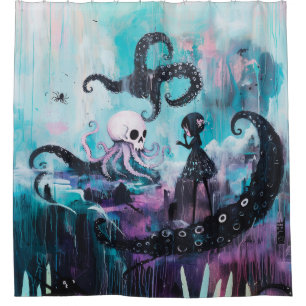 Healer Octopus Skull Magical Witchy Goth AI Art Shower Curtain