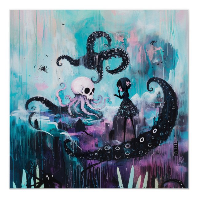 Healer Octopus Skull Witchy AI Art Semi-Gloss Poster (Front)