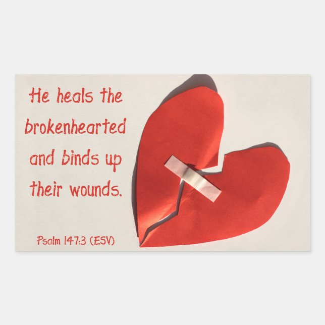 Healer of Broken Hearts Psalm 147:3 Scripture Art Rectangular Sticker (Front)