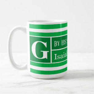 Healing Bible Verse Green Striped Initial Coffee Mug