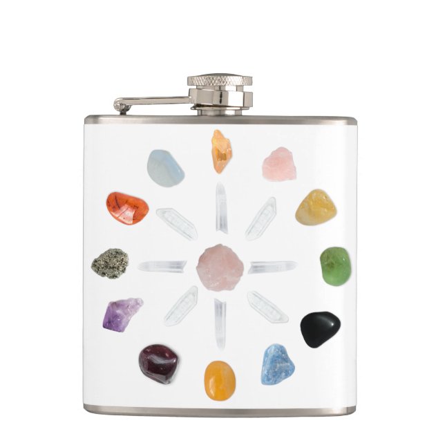 *~* Healing Chakra Stones Crystal Grid Energy Hip Flask (Front)