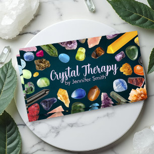 Healing Crystals and Gemstones on Dark Emerald  Business Card