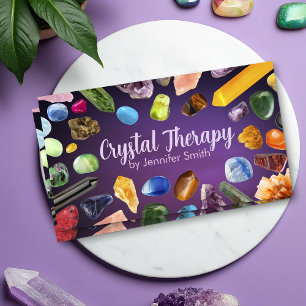 Healing Crystals and Gemstones on Purple Business Card