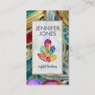 Healing Crystals Cluster on Colorful Geodes Busine Business Card