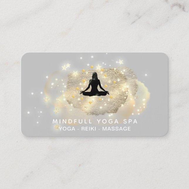 *~* Healing Energy  Gold Woman Yoga Lotus  Busines Business Card (Front)