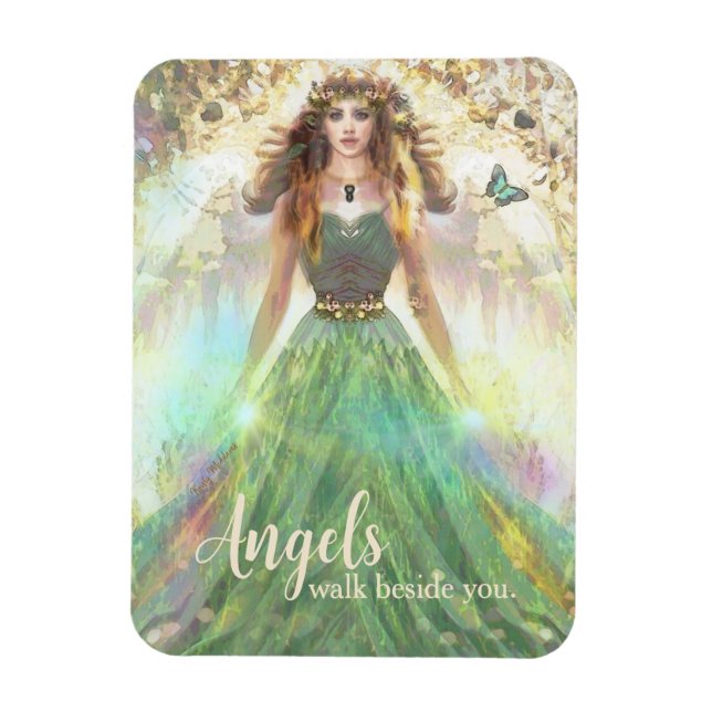 Healing Green Forest Angel – Angels Walk Beside Magnet (Vertical)