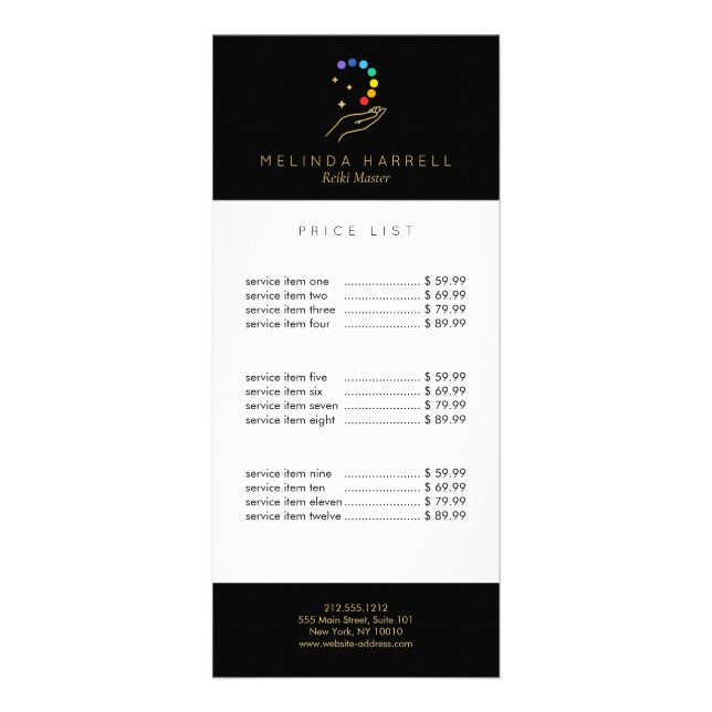 Healing Hand Logo Reiki, Massage, Wellness Black Rack Card (Front)