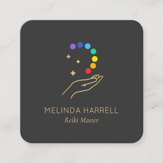 Healing Hand Logo Reiki, Massage, Wellness Grey Square Business Card (Front)