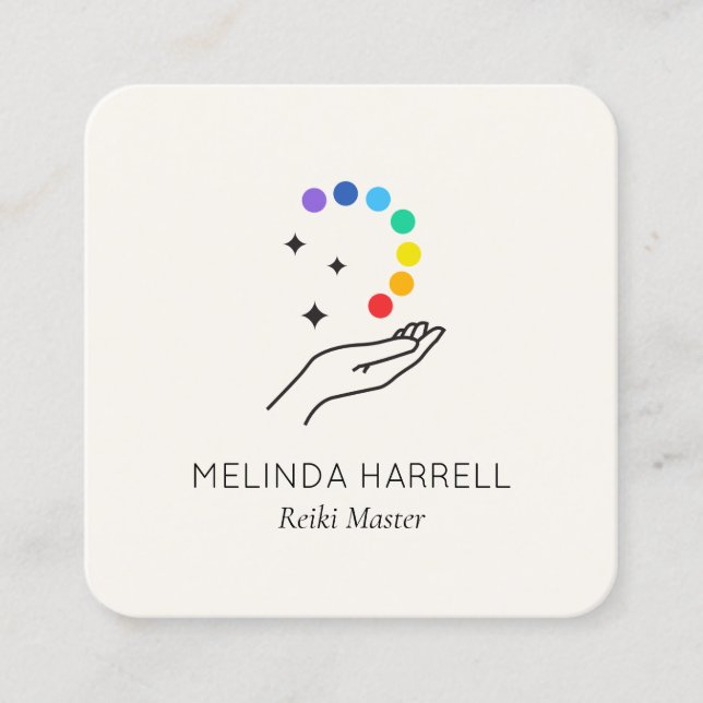 Healing Hand Logo Reiki, Massage, Wellness Ivory Square Business Card (Front)