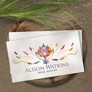 Healing Hands and Lotus Colourful Energy Flow Business Card