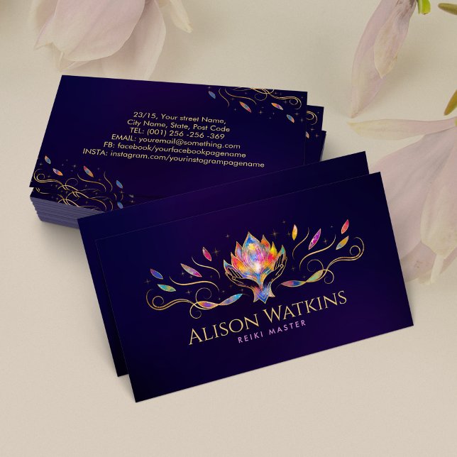 Healing Hands and Lotus Colourful Energy Flow Business Card (Creator Uploaded)