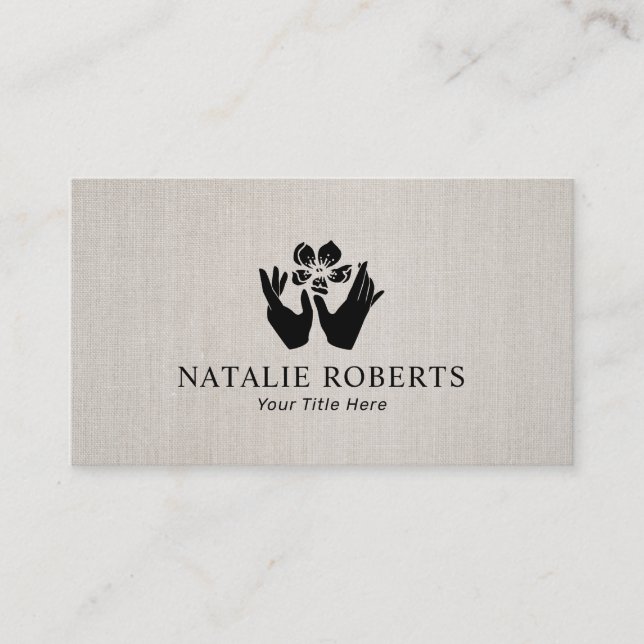 Healing Hands & Flower Massage Therapy Linen Business Card (Front)