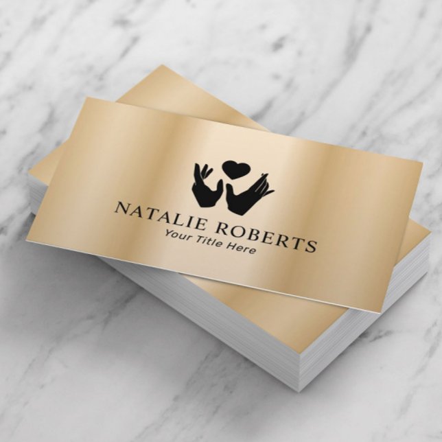Healing Hands & Heart Massage Therapy Modern Gold Business Card (Creator Uploaded)