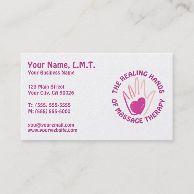 Healing Hands Massage Therapy Business Cards (Front)