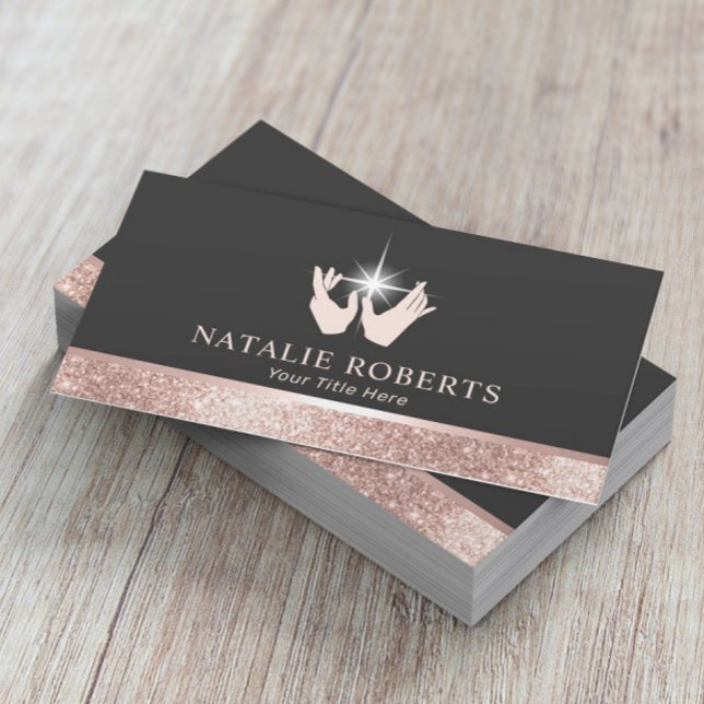Healing Hands Massage Therapy Rose Gold Border #2 Business Card (Creator Uploaded)