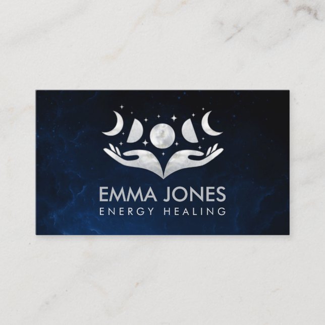 Healing hands - Moons - Mother of Pearl and Silver Business Card (Front)