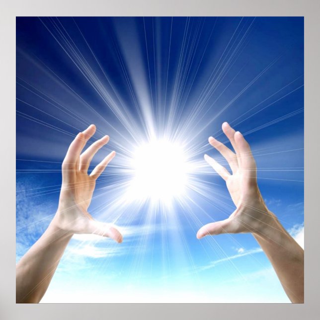 Healing hands on blue background, reiki, chakra poster (Front)