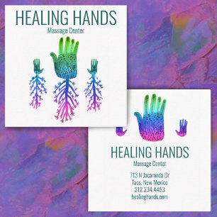 Healing Hands Rainbow Colorful Watercolor Square Business Card