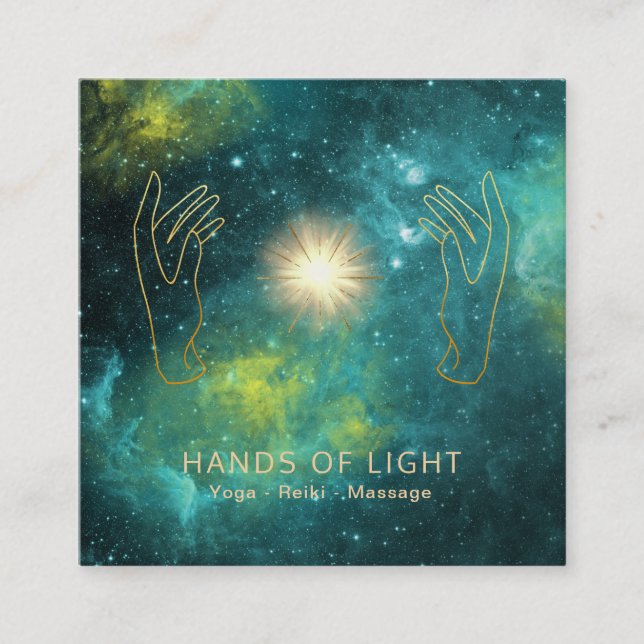 *~* Healing Hands  Universe Cosmic Stars & Lights Square Business Card (Front)