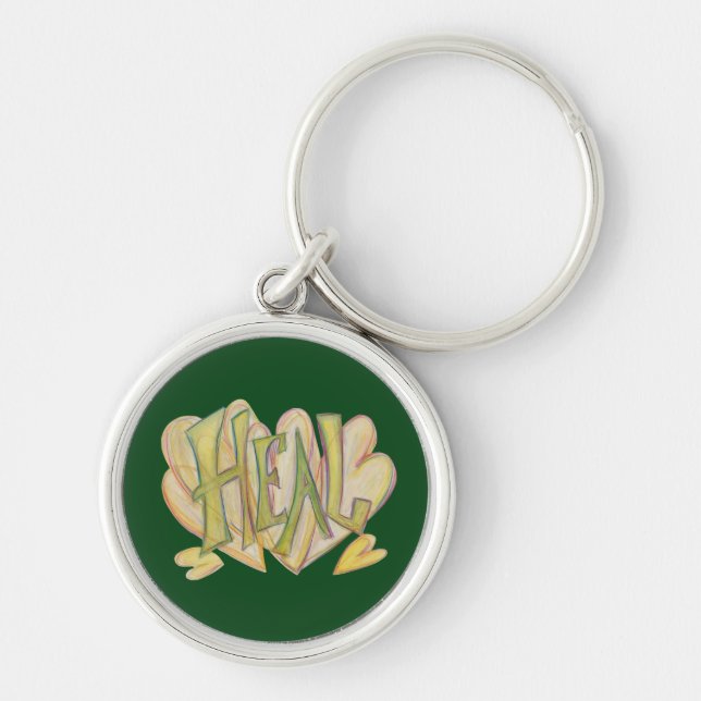 Healing Hearts Word Art Inspirational Keychain (Front)