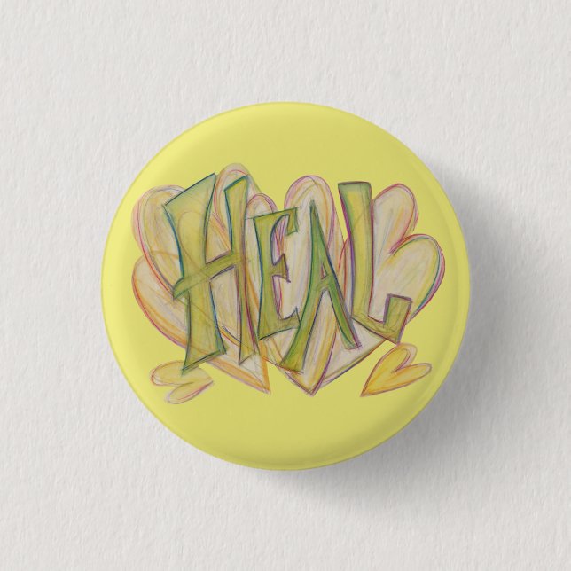 Healing Hearts Word Art Lapel Button Pins (Front)