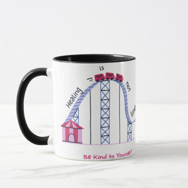 'Healing Isn't Linear' Cute & Comforting Quote Mug (Left)