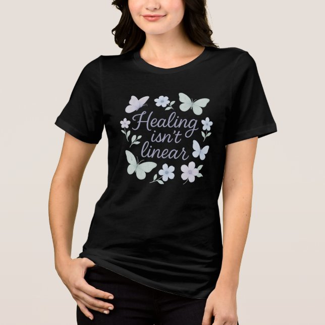 Healing Isn't Linear – Pastel Mental Health Tri-Blend Shirt (Front)