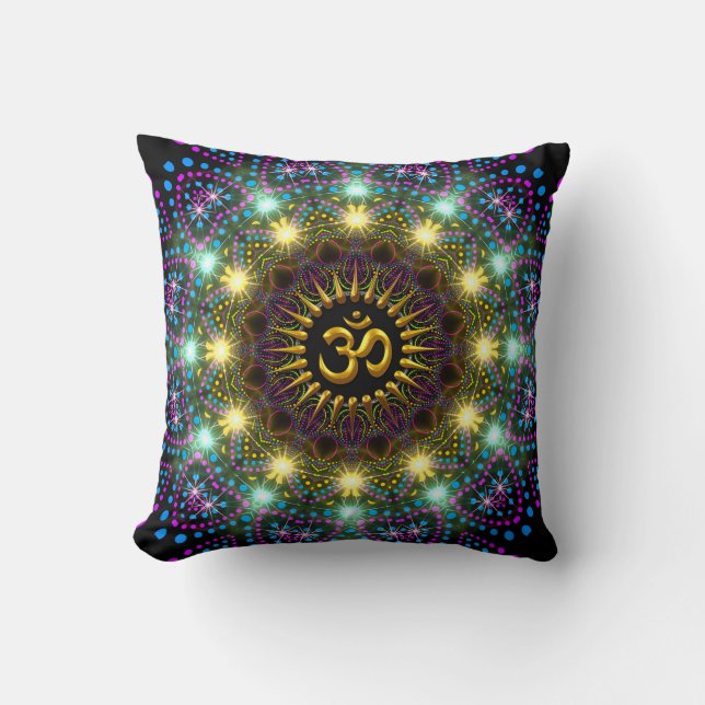 Healing Light Mandala Om Symbol Pillow (Front)