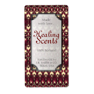Healing Scents Plum Red Arabesque Bottle Labels