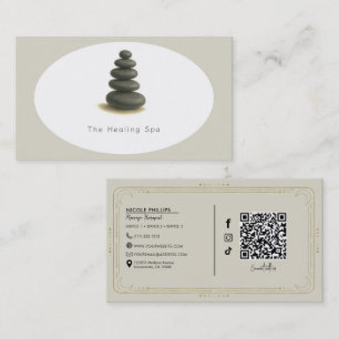 Healing Spa 5 Stones Grey & Beige Modern Business Card