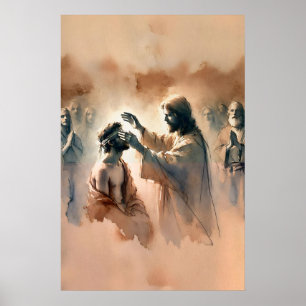 Healing The Blind Man At Bethsaida Christian Poster