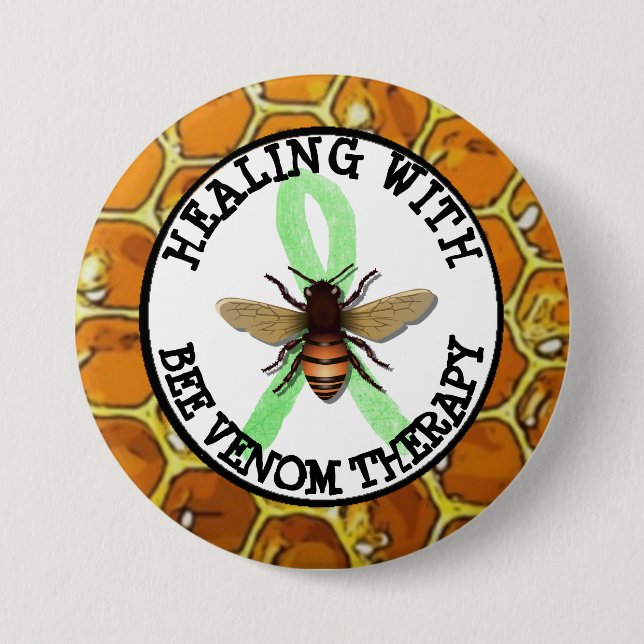 Healing with Bee Venom Therapy Lyme Ribbon Button (Front)